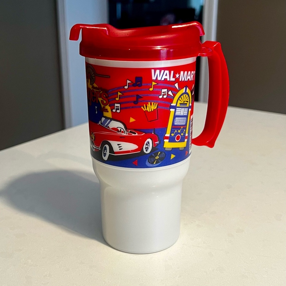 RARE 1990’s Whirley Walmart Radio Grill Folgers Coffee Travel Mug Cup